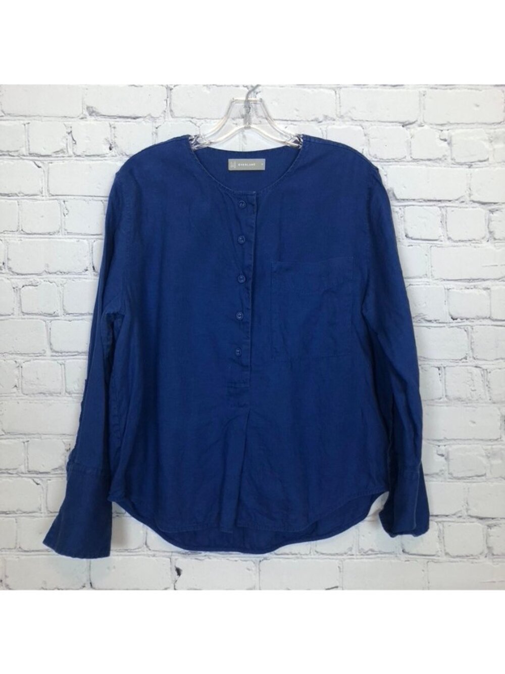 Everlane Blue 100% Linen Popover Blouse Size 8